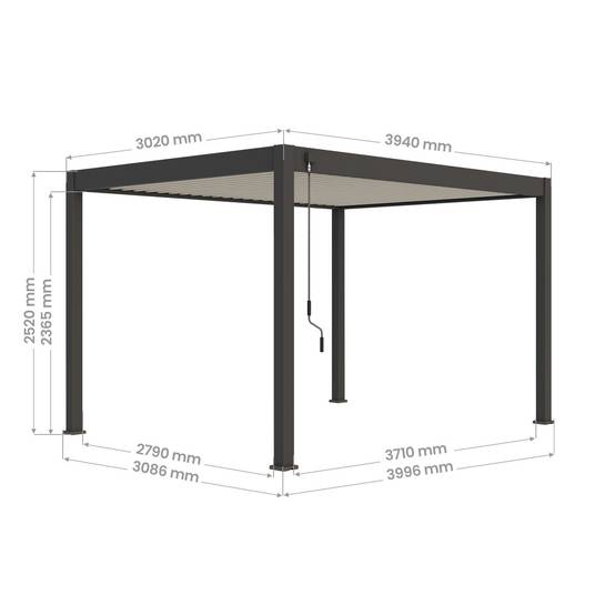 Direct Abris - Pergola Bioclimatique Aluminum Autoportée 12m² - 3x4m Store Lateral Inclus - 25 lames en Aluminium Inclinables 90 degrés - ECLIPSE - Image 5