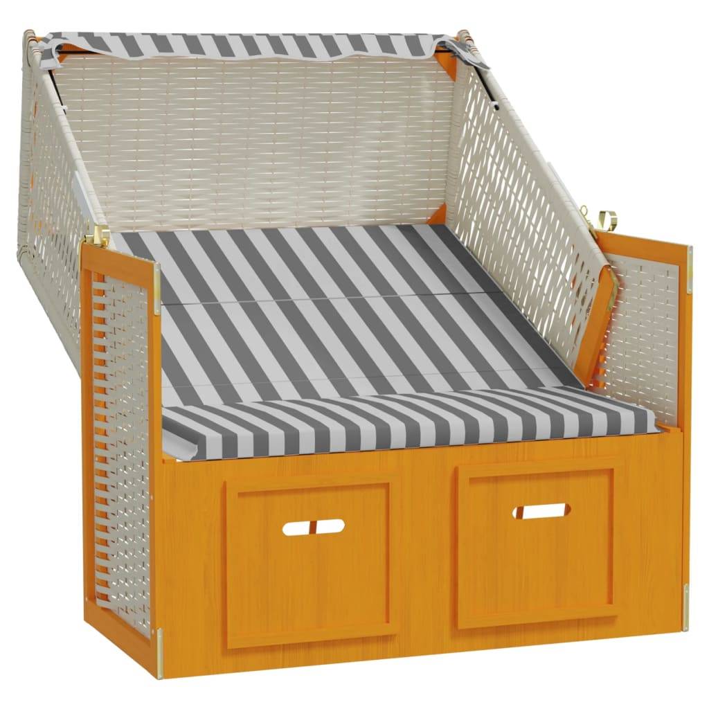 Helloshop26 - Strandkorb avec auvent résine tressée et bois solide blanc gris - Image 2