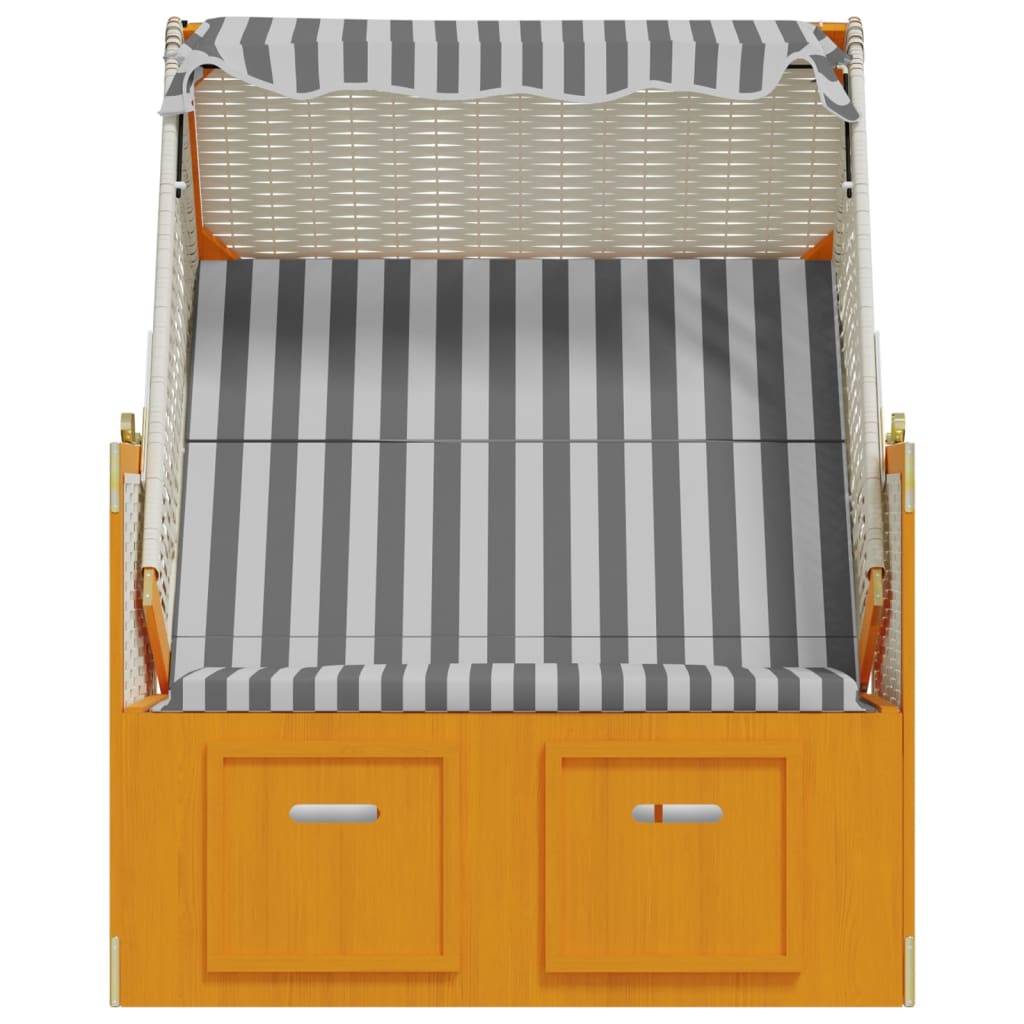 Helloshop26 - Strandkorb avec auvent résine tressée et bois solide blanc gris - Image 5