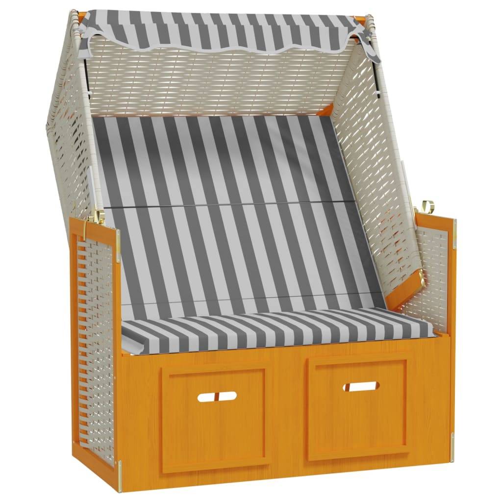 Helloshop26 - Strandkorb avec auvent résine tressée et bois solide blanc gris - Image 1