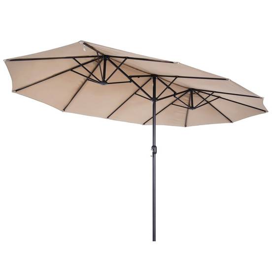 Parasol de terrasse double Marron Taupe 4.50 x 2.65 x H 2.40 Toile polyester TWIN KZ GARDEN - Image 1
