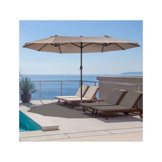 Parasol de terrasse double Marron Taupe 4.50 x 2.65 x H 2.40 Toile polyester TWIN KZ GARDEN - Image 2