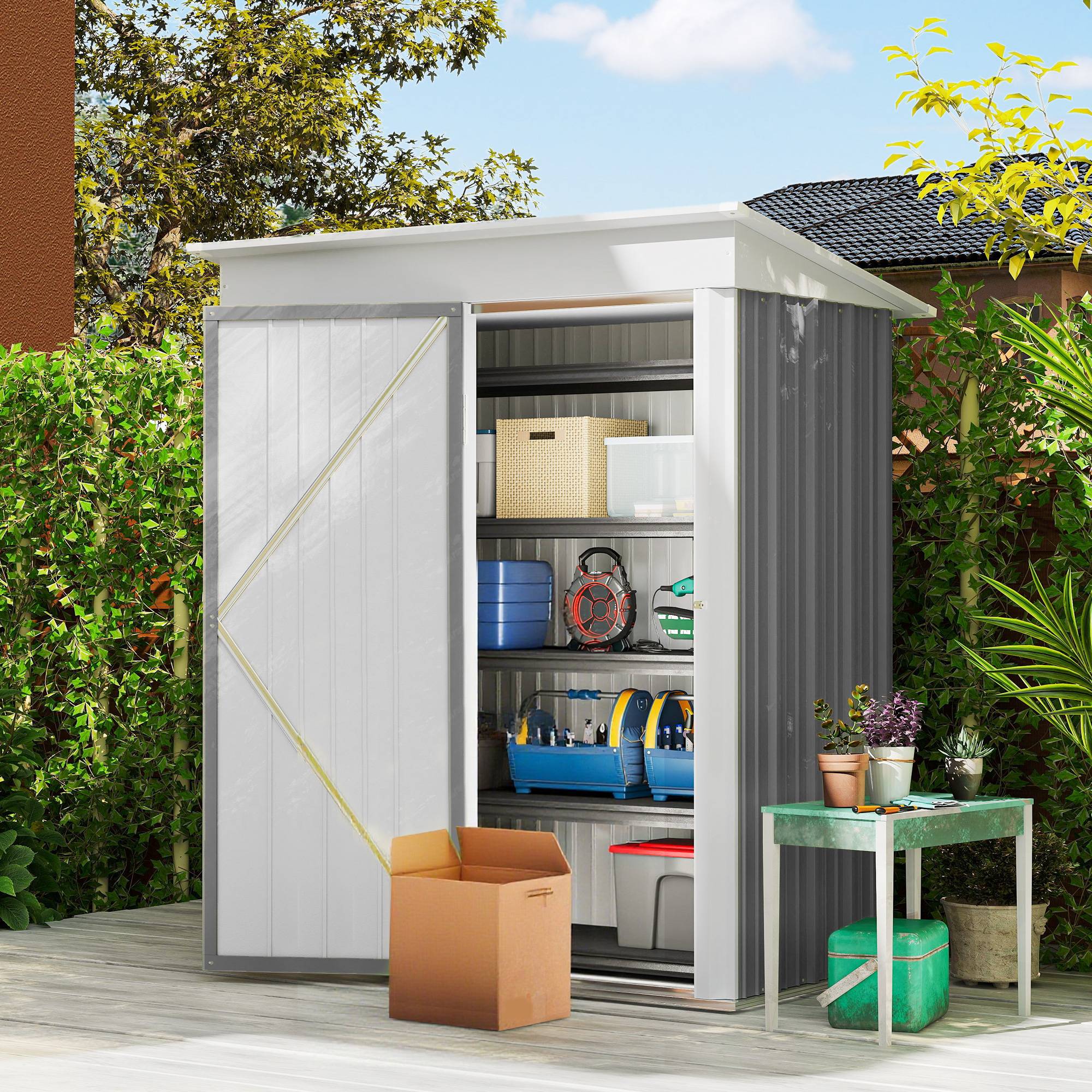 ComfortXL - Abri de jardin acier galvanisé gris 161 x 95 x 181 cm avec étagères et porte verrouillable - ComfortXL Outdoor Living - Image 3