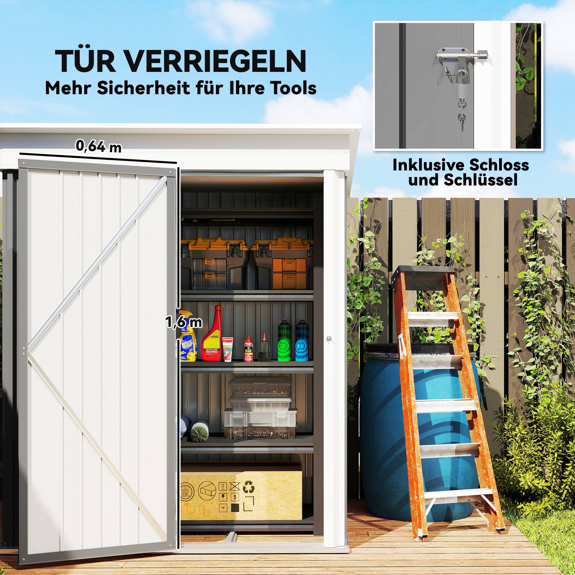 ComfortXL - Abri de jardin acier galvanisé gris 161 x 95 x 181 cm avec étagères et porte verrouillable - ComfortXL Outdoor Living - Image 9