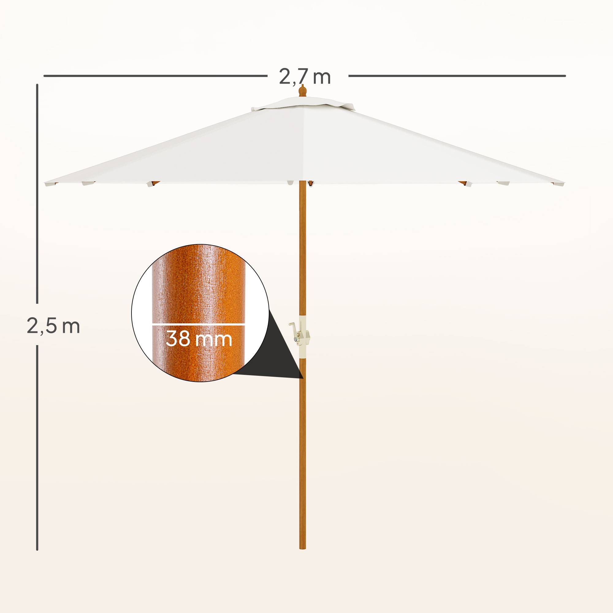 Parasol de jardin extérieur rond Ø 2,7 x 2,5 m avec ouverture fermetur - Polyester Beige fr263 - Image 5