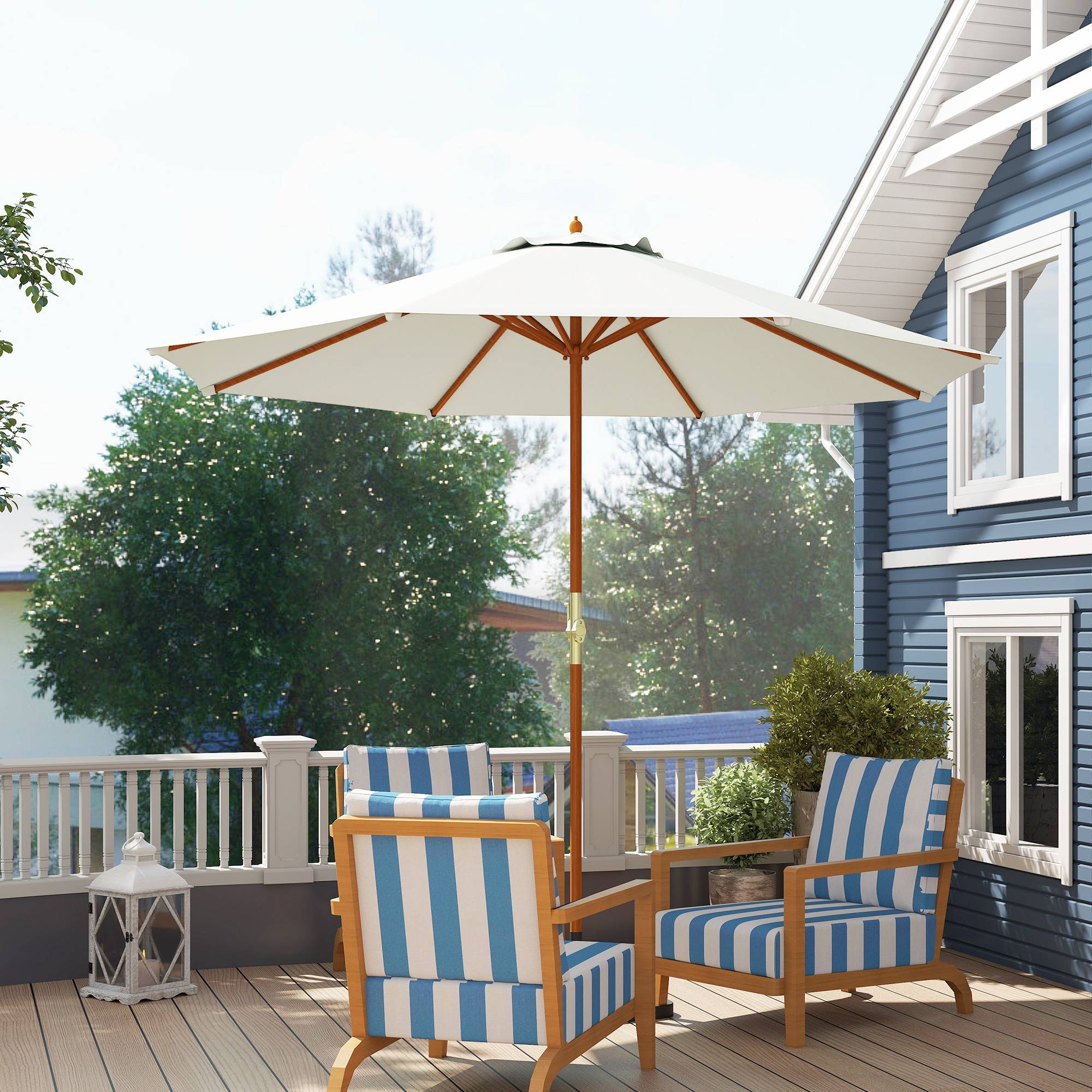 Parasol de jardin extérieur rond Ø 2,7 x 2,5 m avec ouverture fermetur - Polyester Beige fr263 - Image 3