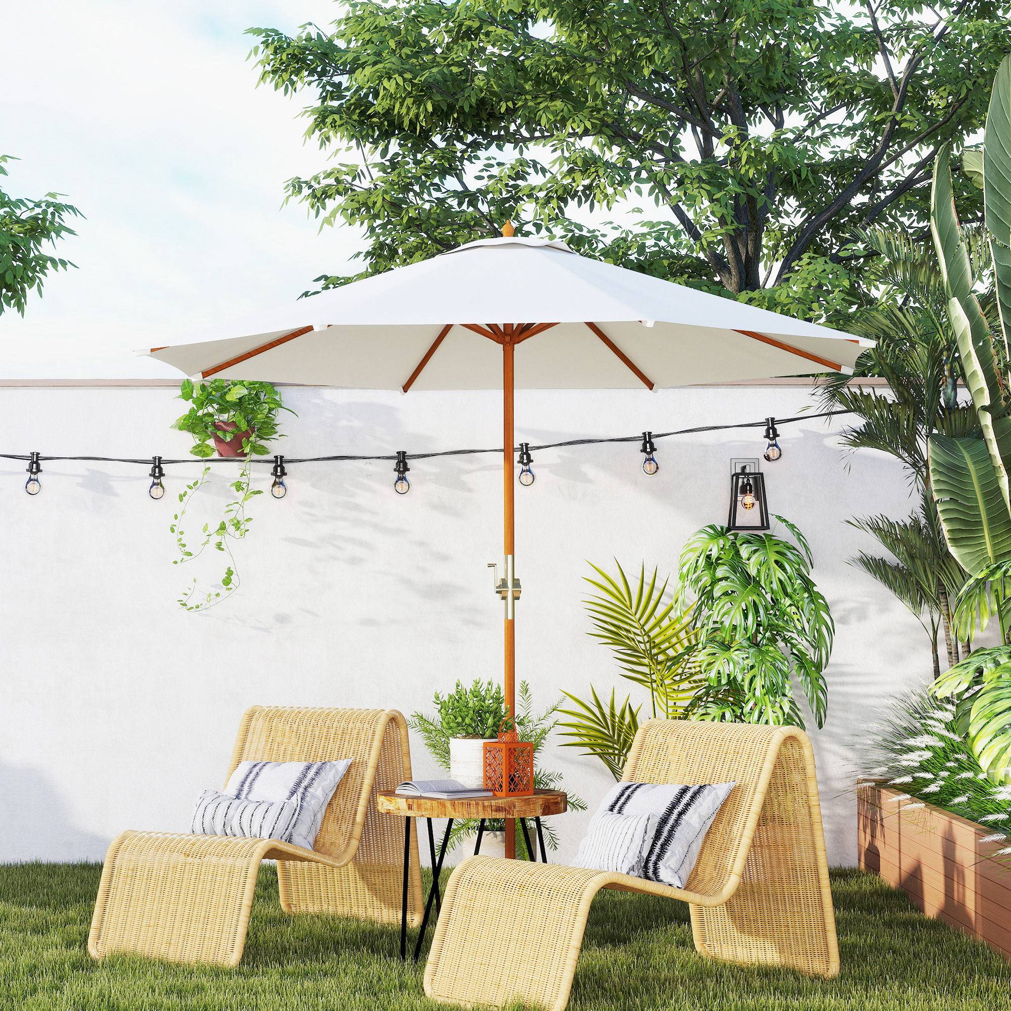 Parasol de jardin extérieur rond Ø 2,7 x 2,5 m avec ouverture fermetur - Polyester Beige fr263 - Image 4