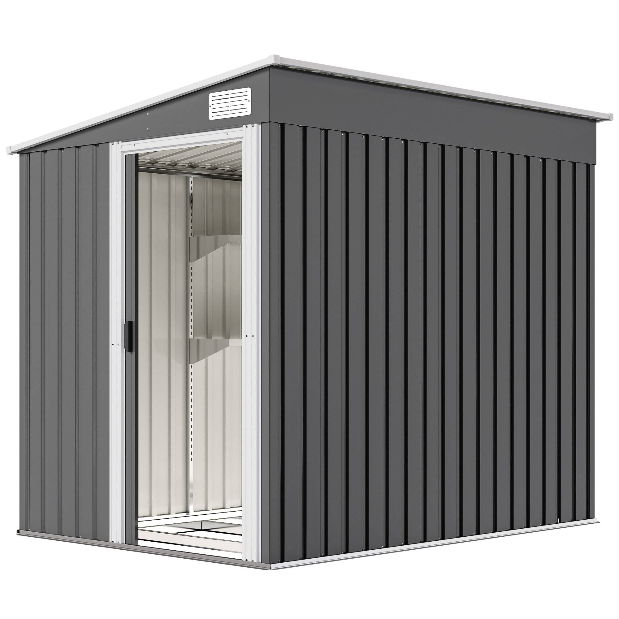 Abri de jardin métallique 1,5x2 m avec base porte coulissante toit pente rangement outils extérieur gris foncé - Image 2