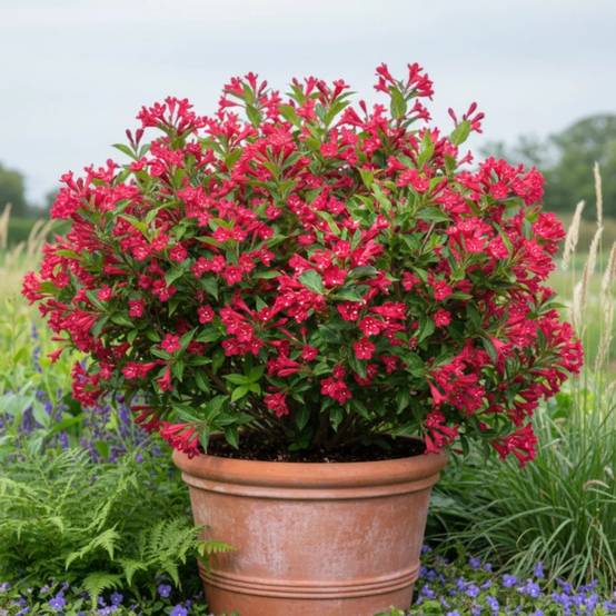 Weigela Red Prince, Weigelia à fleurs Rouge - feuillage Caduc - Pot de 7,5L - 60/80 cm- hauteur à maturité De 1,50 m à 2,00 m - Image 2