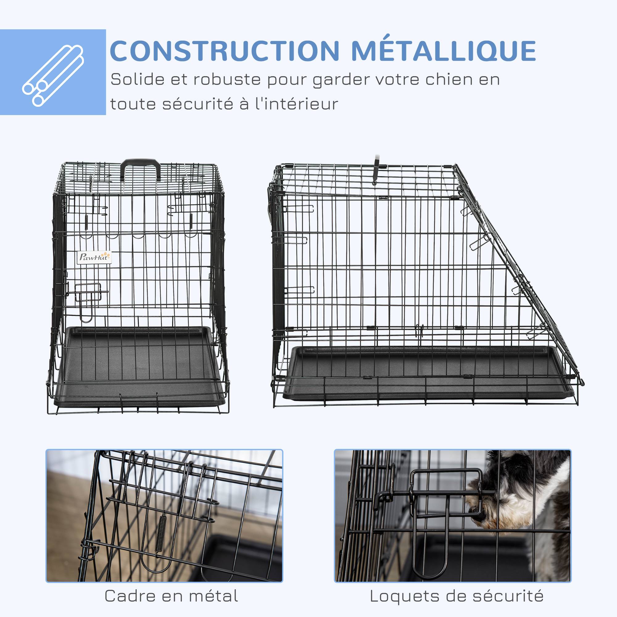 Sans Marque - Cage de transport pour chien taille L dim. 77L x 47l x 55H cm métal noir - Image 7