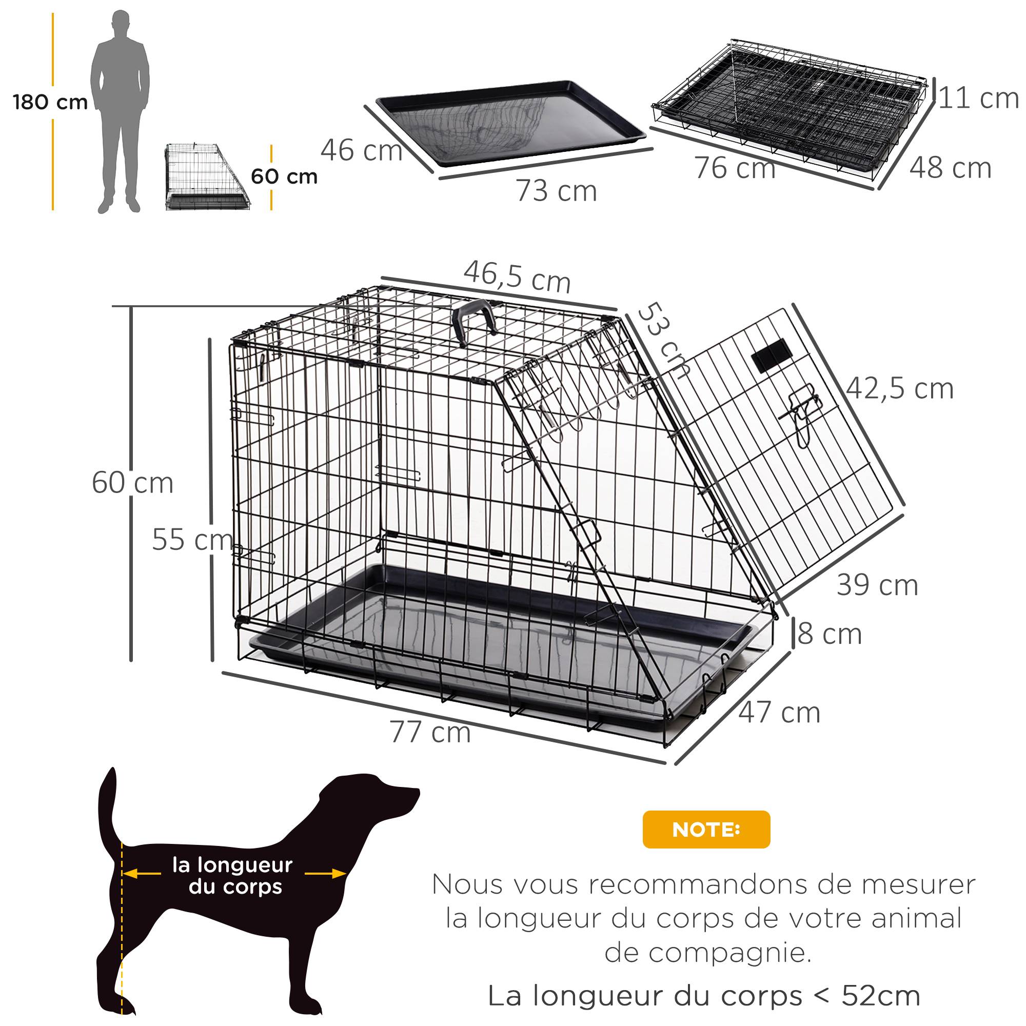 Sans Marque - Cage de transport pour chien taille L dim. 77L x 47l x 55H cm métal noir - Image 4