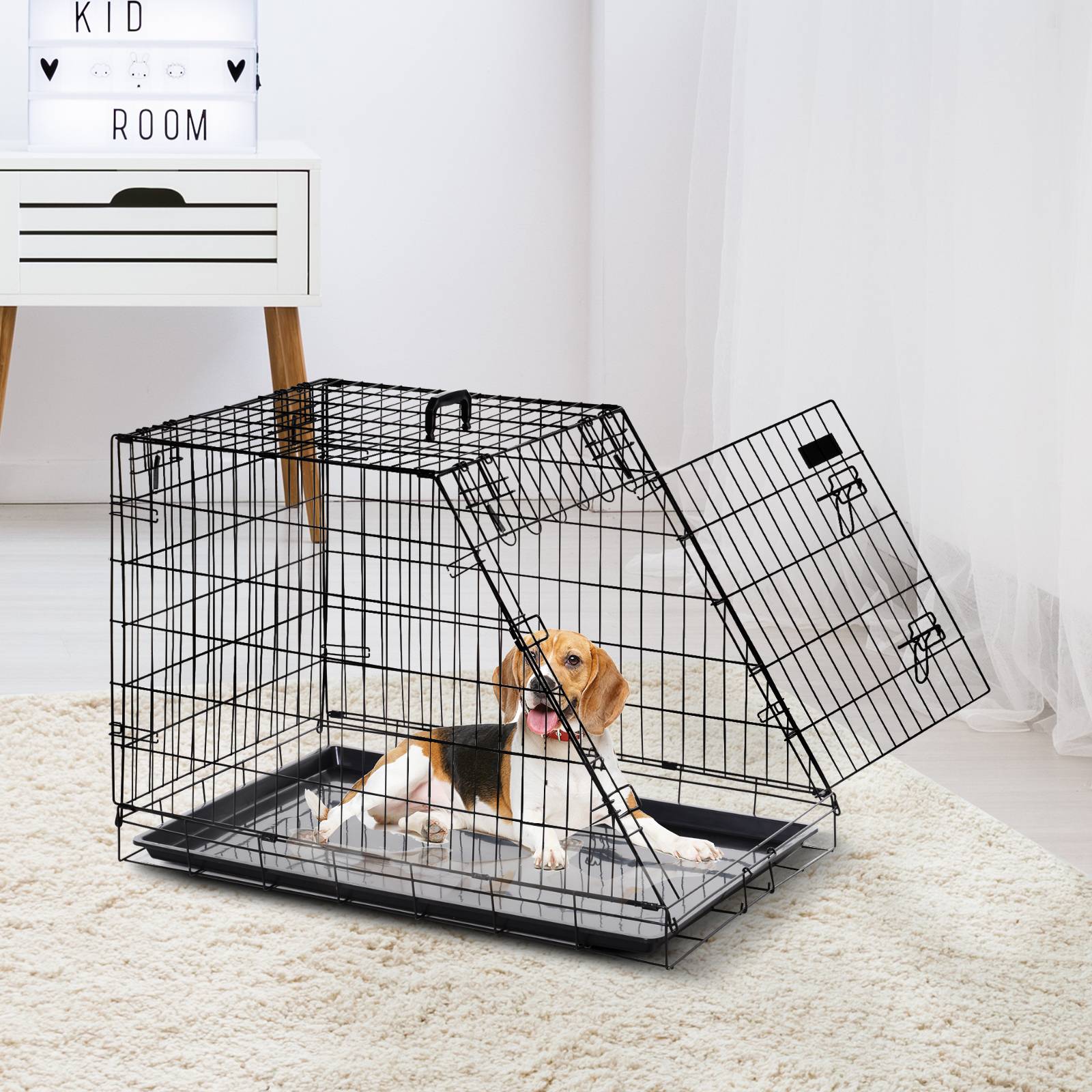 Sans Marque - Cage de transport pour chien taille L dim. 77L x 47l x 55H cm métal noir - Image 2