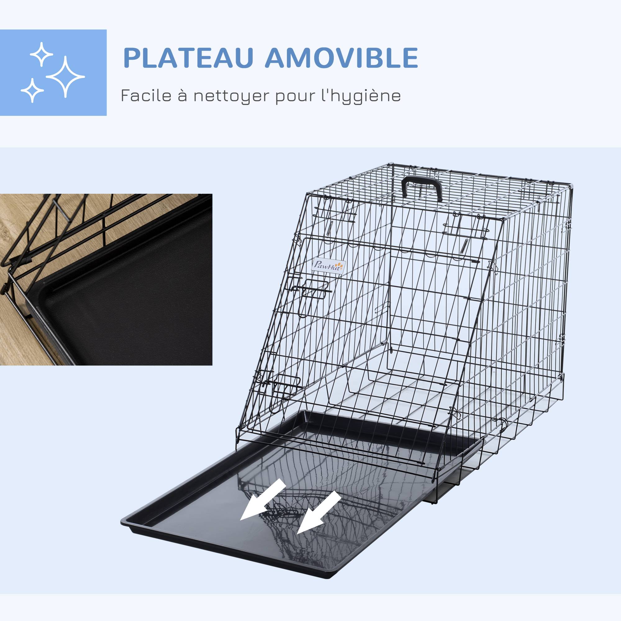 Sans Marque - Cage de transport pour chien taille L dim. 77L x 47l x 55H cm métal noir - Image 8