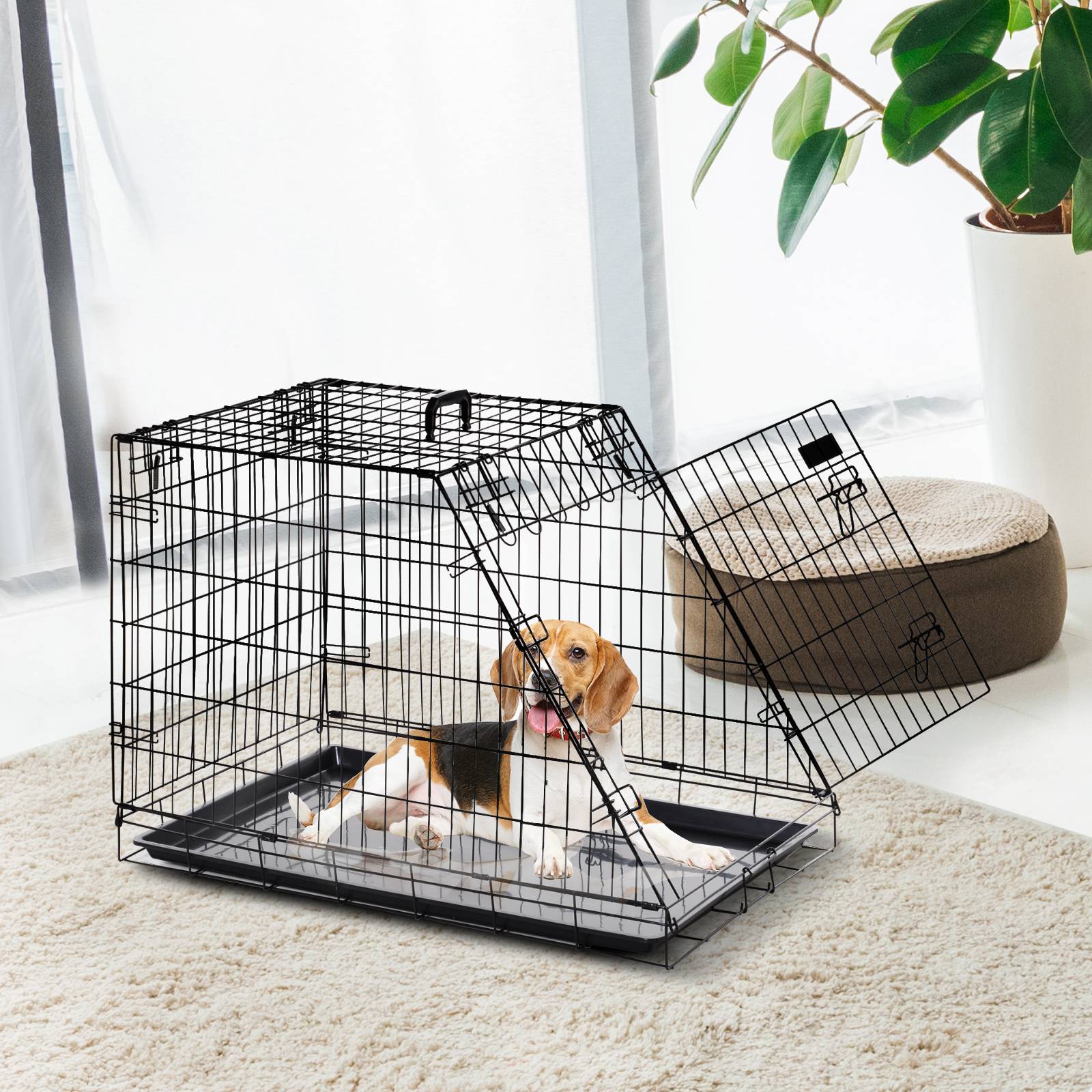 Sans Marque - Cage de transport pour chien taille L dim. 77L x 47l x 55H cm métal noir - Image 3