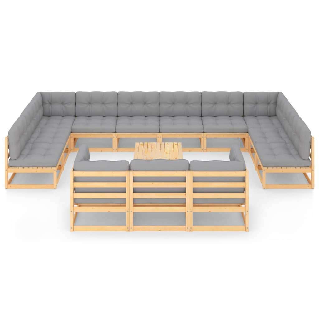 Helloshop26 - Salon de jardin meuble d'extérieur ensemble de mobilier 14 pièces avec coussins bois de pin massif - Image 2
