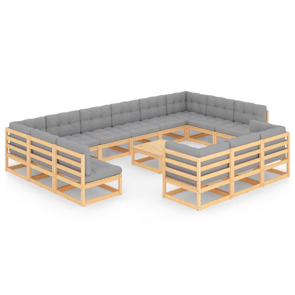 Helloshop26 - Salon de jardin meuble d'extérieur ensemble de mobilier 14 pièces avec coussins bois de pin massif - Image 1