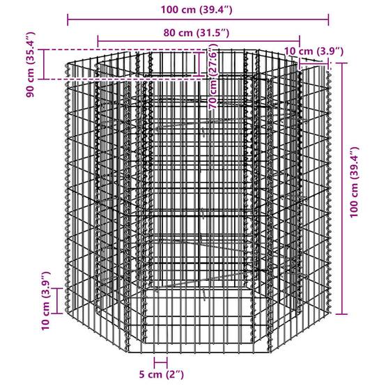 Jardinière | Lit surélevé à gabion hexagonale 100x90x100 cm - Image 7
