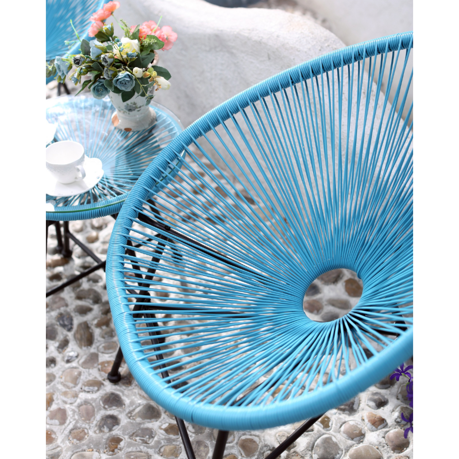 Concept Usine - Salon de jardin 2 fauteuils ronds et table basse bleu ACAPULCO - Image 4
