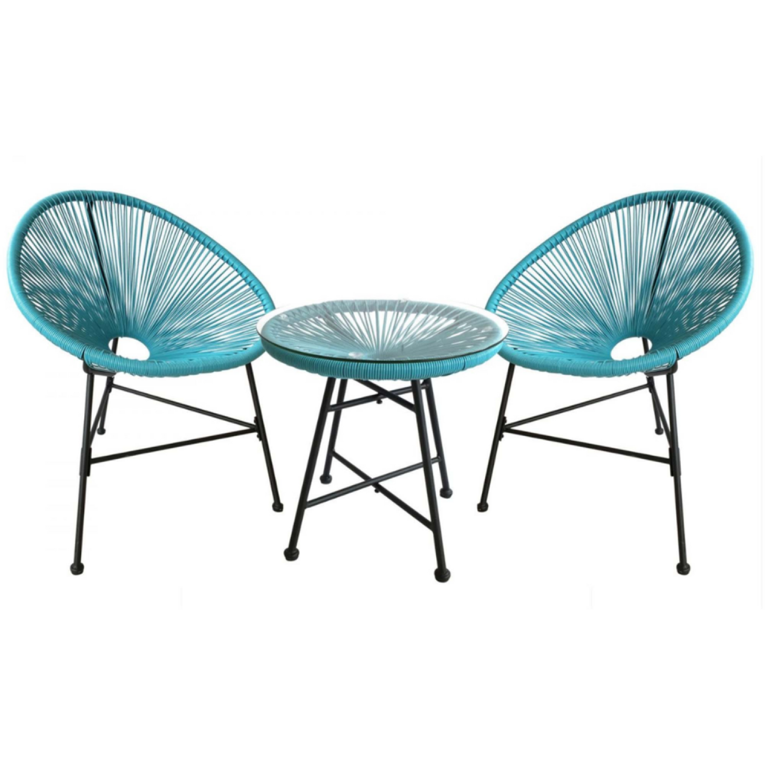 Concept Usine - Salon de jardin 2 fauteuils ronds et table basse bleu ACAPULCO - Image 1
