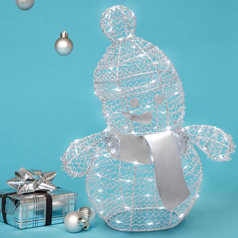 Lotti - Bonhomme de neige lumineux intérieur Métallique H33cm couleur Argent 80 leds blanc froid Lotti - Image 1