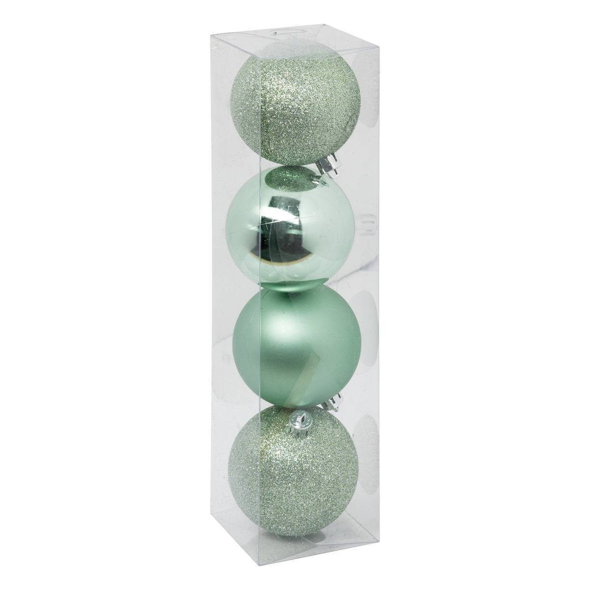 Fééric Lights & Christmas - Boule de Noël plastique 80mm x4 vert amande - Atmosphera Créateur d'intérieur - Image 1