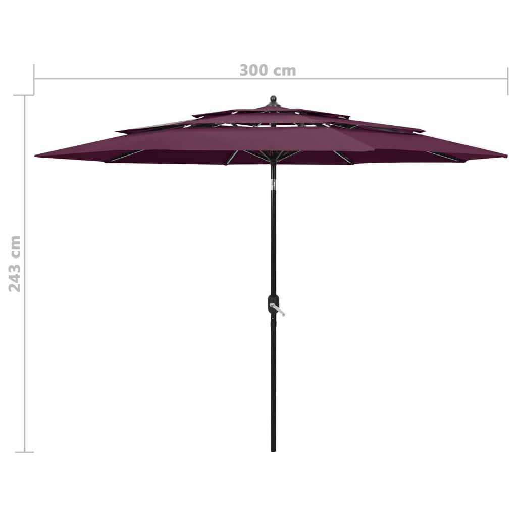 Vidaxl - Parasol de jardin à 3 niveaux mât en aluminium rouge bordeaux vidaXL 313872 - Image 3