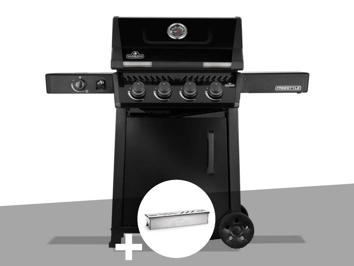 Napoleon - Barbecue gaz Freestyle 425 noir 4 brûleurs + 1 réchaud latéral + Boitier de fumage - Napoléon - Image 1