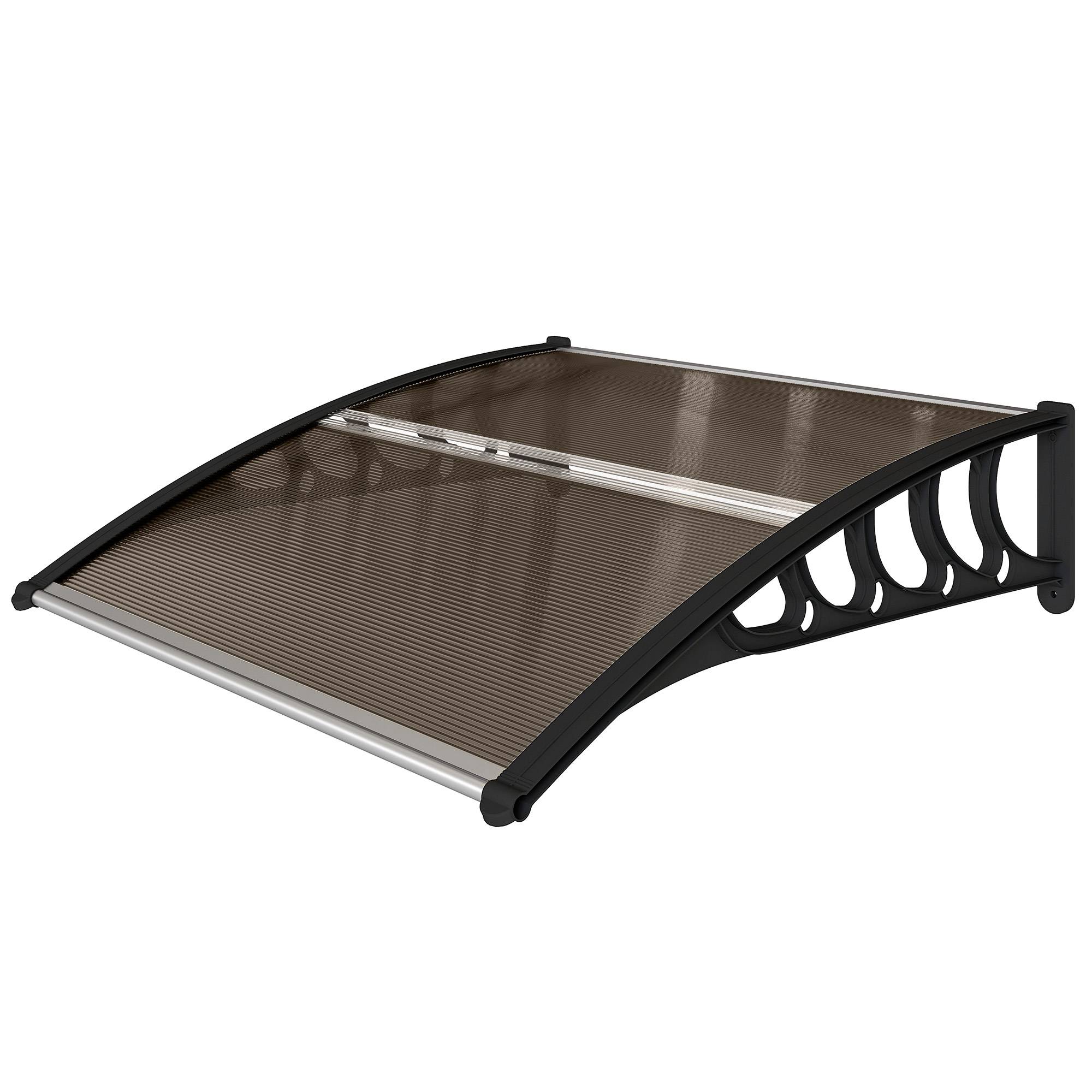 Auvent Extérieur pour Porte et Fenêtre 103 x 96,5 x 27 cm, Protection Soleil et Pluie, Support Aluminium, Polycarbonate Brun - Image 2