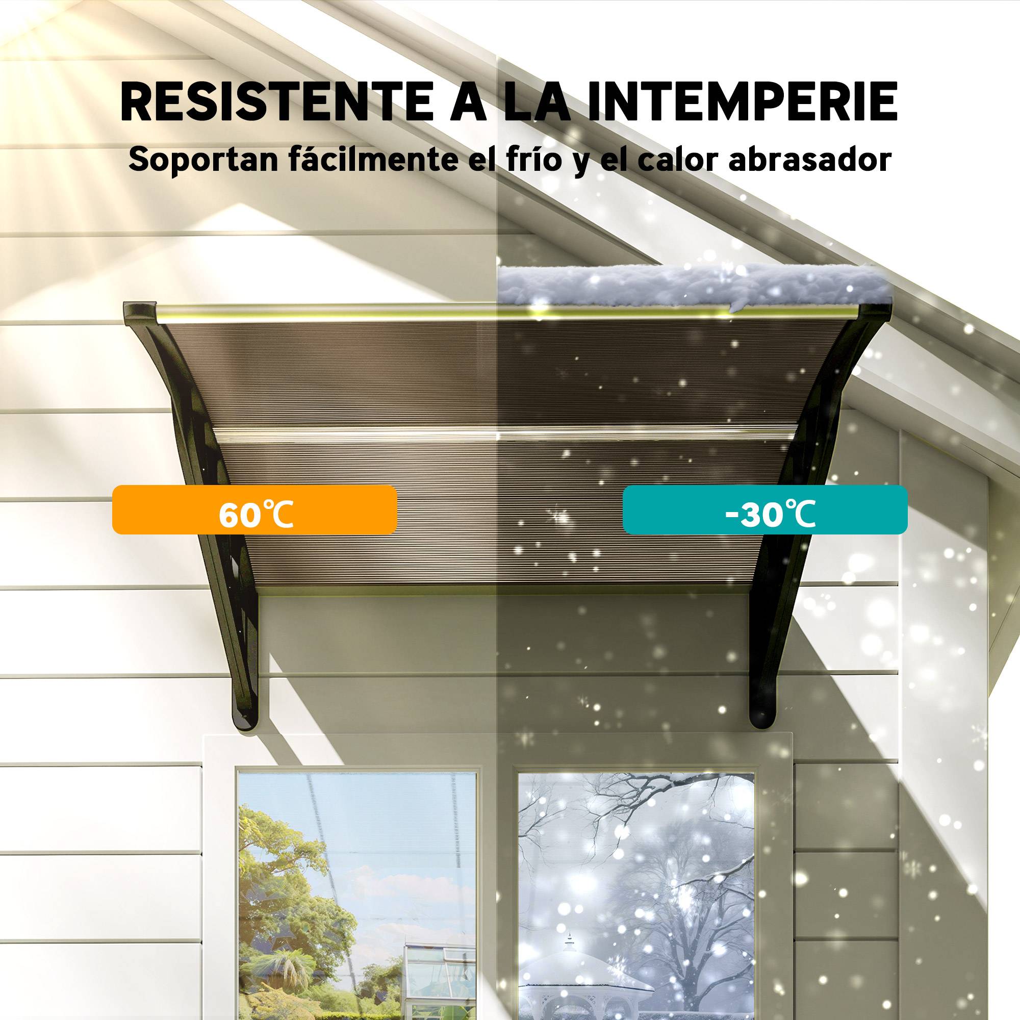 Auvent Extérieur pour Porte et Fenêtre 103 x 96,5 x 27 cm, Protection Soleil et Pluie, Support Aluminium, Polycarbonate Brun - Image 8