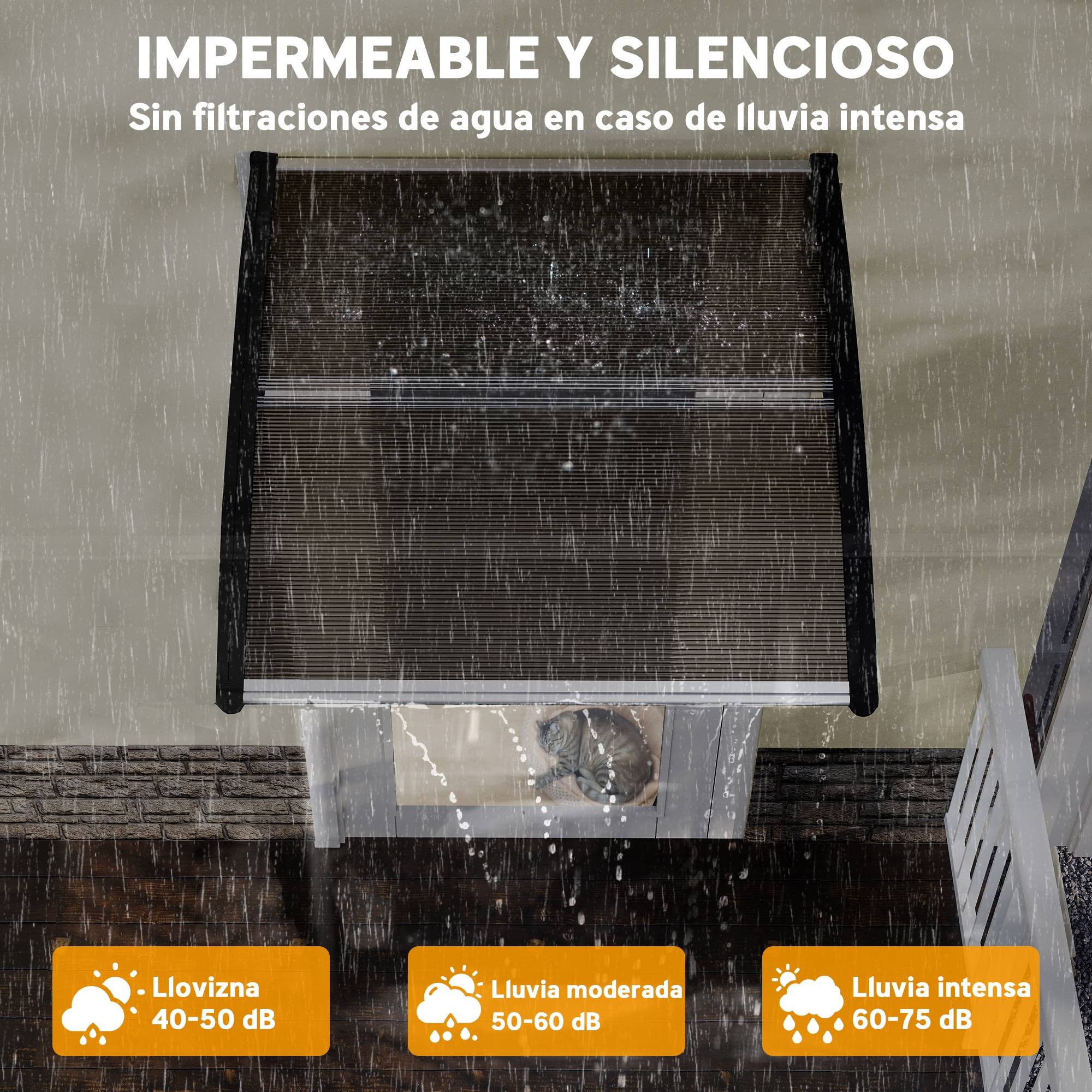 Auvent Extérieur pour Porte et Fenêtre 103 x 96,5 x 27 cm, Protection Soleil et Pluie, Support Aluminium, Polycarbonate Brun - Image 7