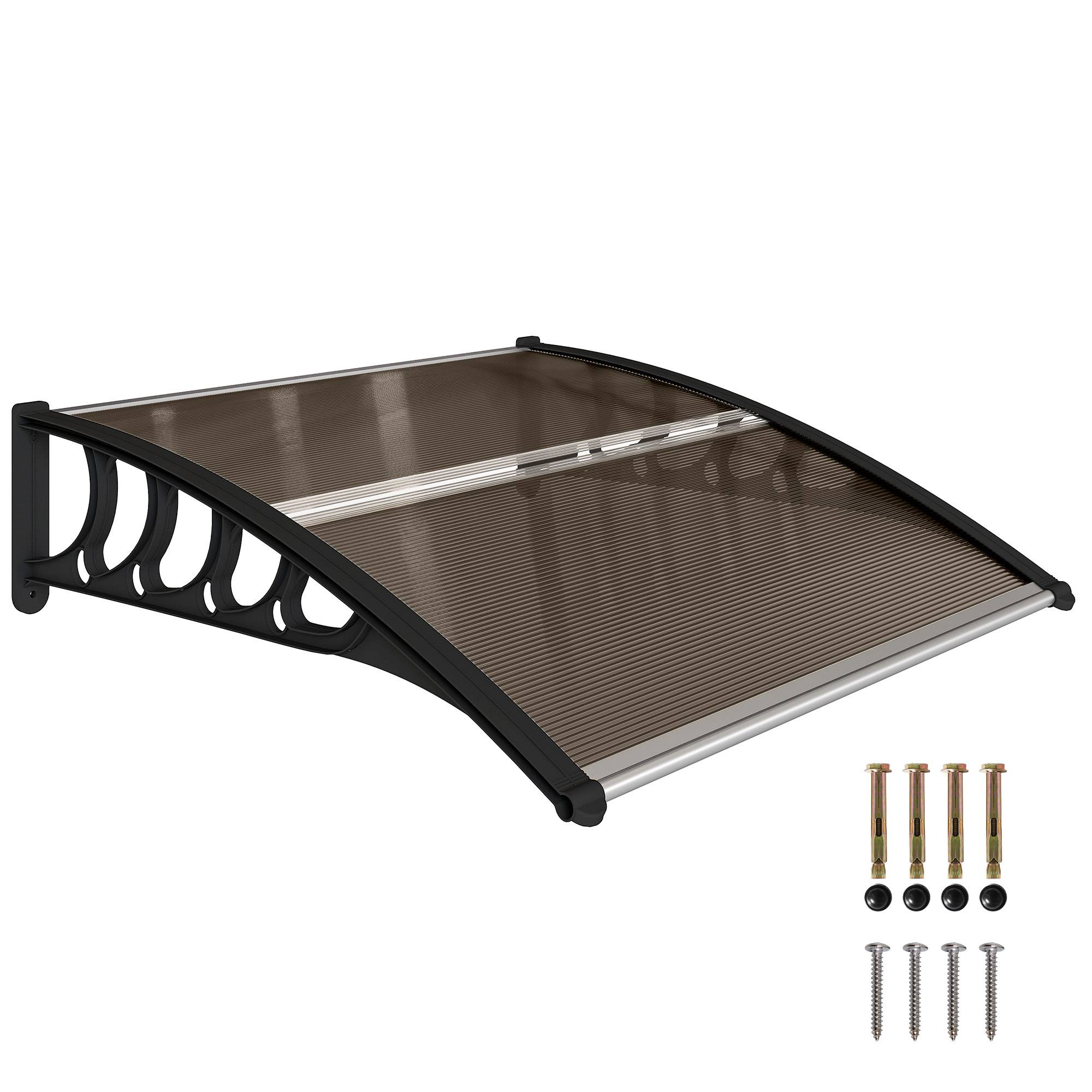 Auvent Extérieur pour Porte et Fenêtre 103 x 96,5 x 27 cm, Protection Soleil et Pluie, Support Aluminium, Polycarbonate Brun - Image 1