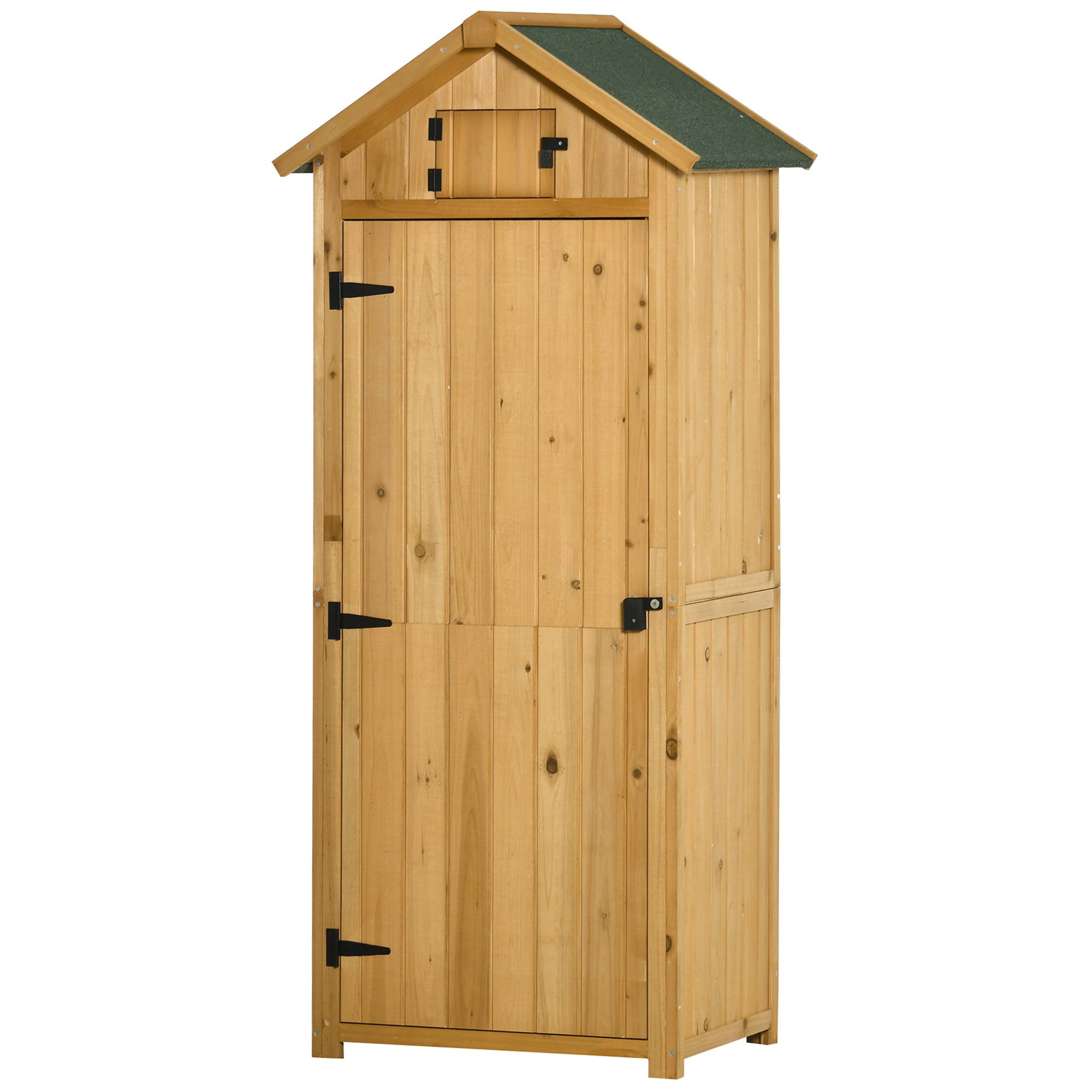 Outsunny - Armoire de jardin extérieur 77x54x179cm 3 étagères 2 portes loquets toit bitumé rangement outils terrasse en bois jaune - Outsunny - Image 1
