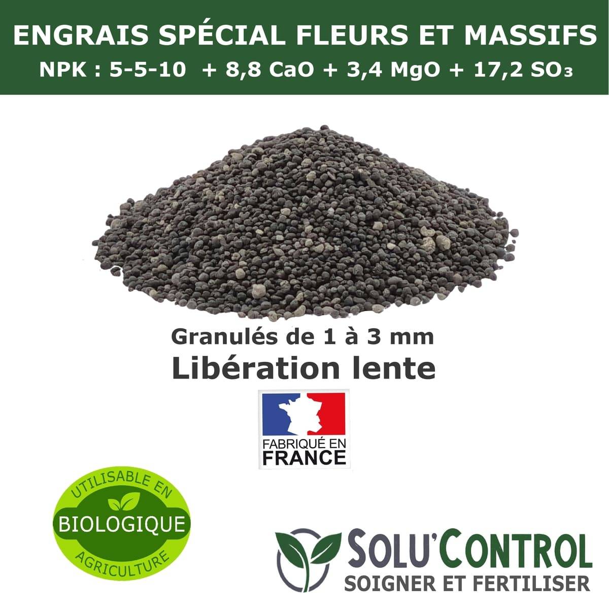 SOLU’CONTROL - 1,5 kg - Engrais Spécial Fleurs et Massifs NPK 5-5-10 - Favorise une floraison abondante, éclatante et durable - UAB - Image 4