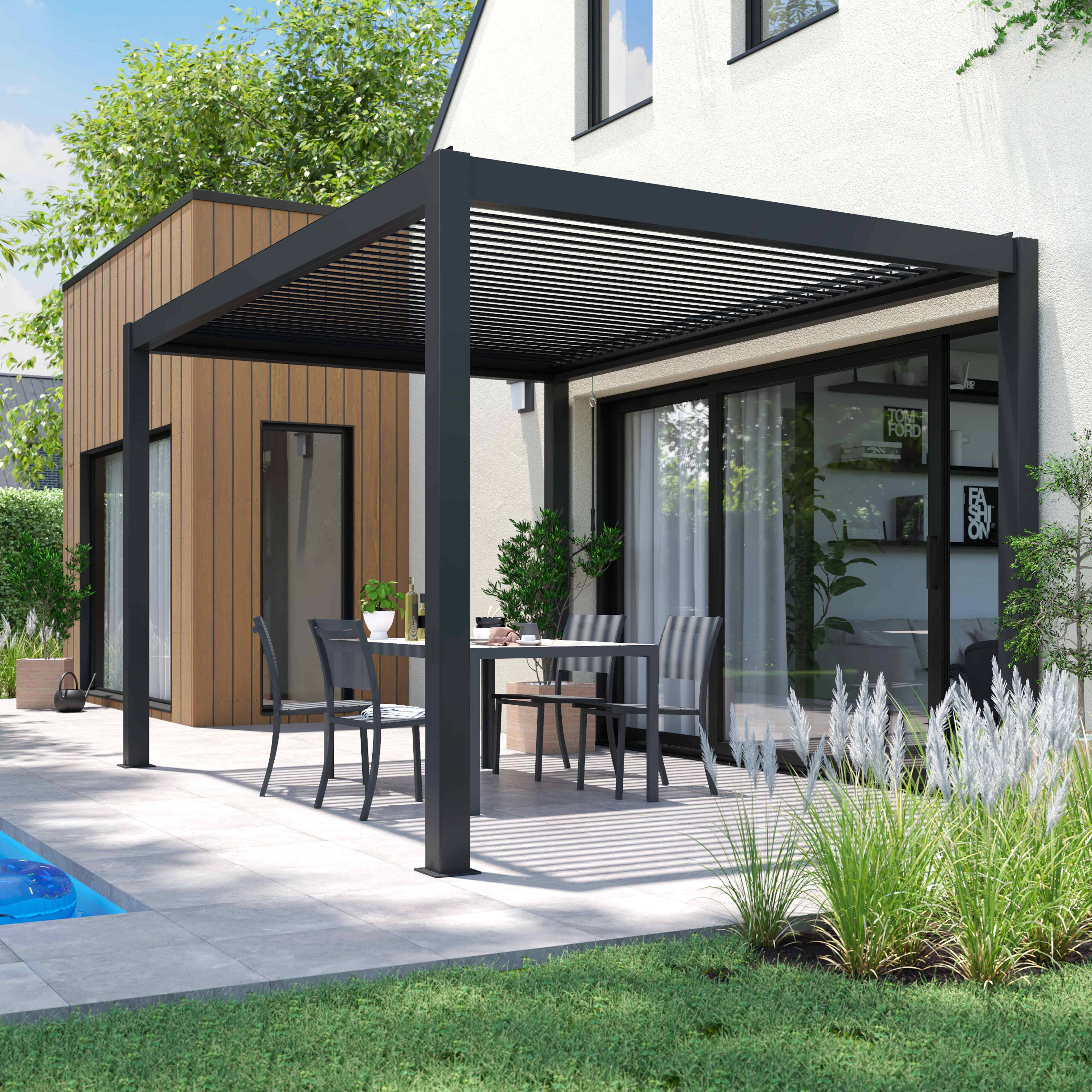 Oviala - Pergola bioclimatique 3x4m autoportée avec 1 store 2,66 x 2,34 m Athenes - Oviala - Image 3
