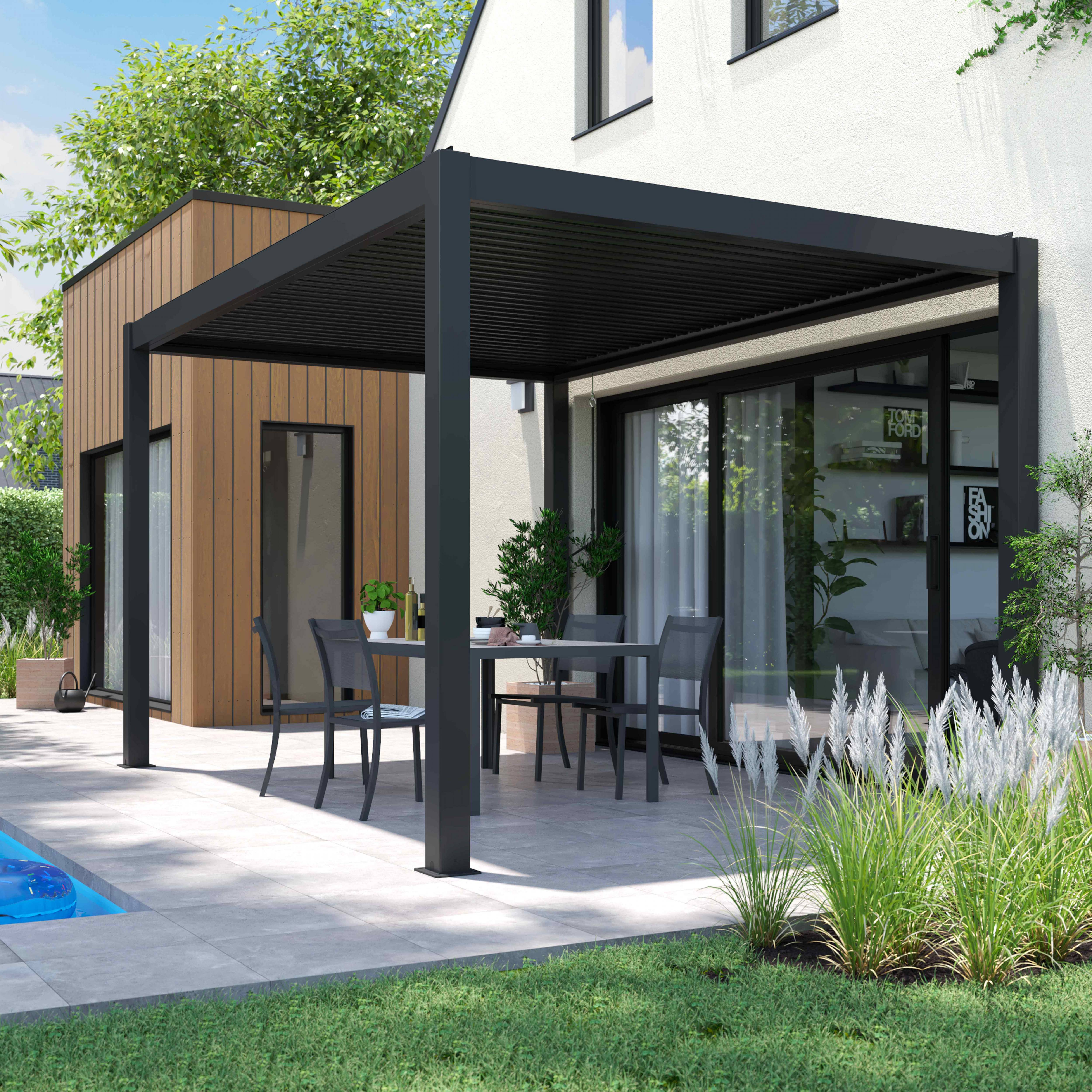 Oviala - Pergola bioclimatique 3x4m autoportée avec 1 store 2,66 x 2,34 m Athenes - Oviala - Image 4