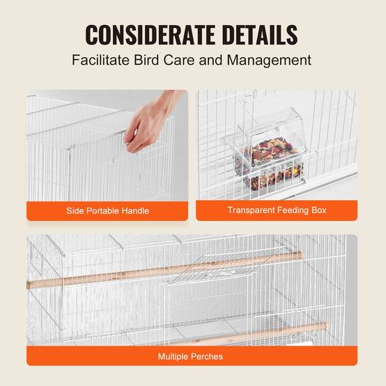 VEVOR Cage oiseau 760x460x455 mm, métal robuste, perchoirs. Voyage, perroquet, canaris, blanc. - Image 6