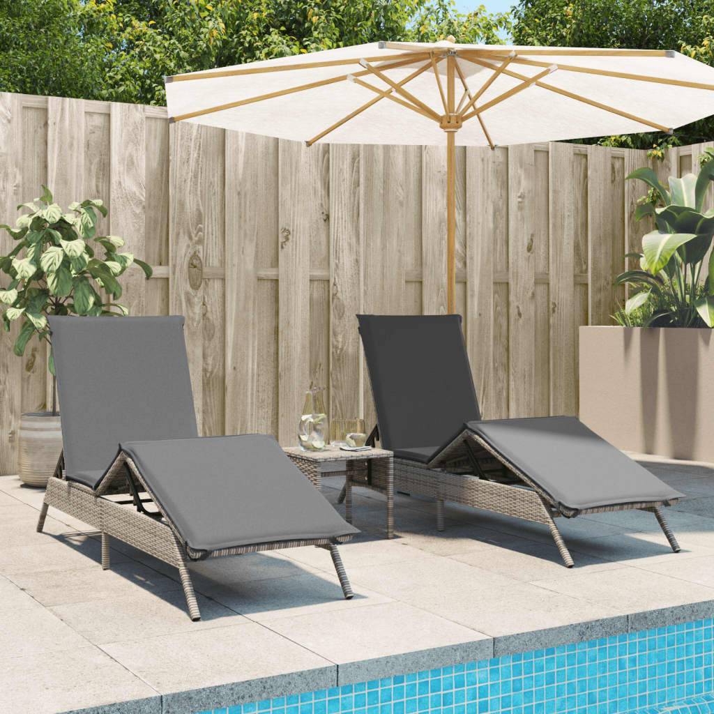 Duo Lits de Jardin Gris Résine Repose-Pieds Ajustable Matelas Gris Foncé – ComfortXL Outdoor Living - Image 1