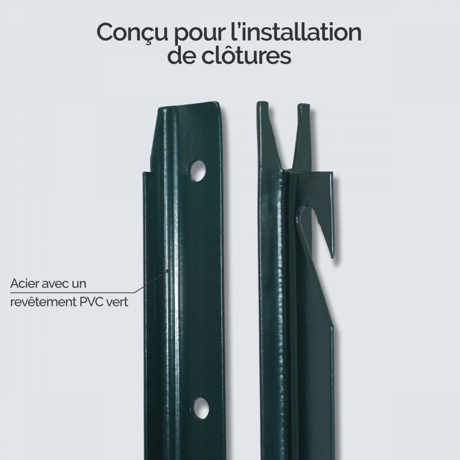 Linxor - Piquet de fixation en T pour grillage, clôture de jardin, Acier plastifié - 2,25 m - Vert - Linxor - Image 3