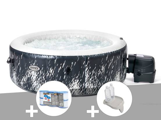 Kit spa gonflable Intex PureSpa Galaxie rond Bulles avec LED 4 places + 6 filtres + Porte-verre