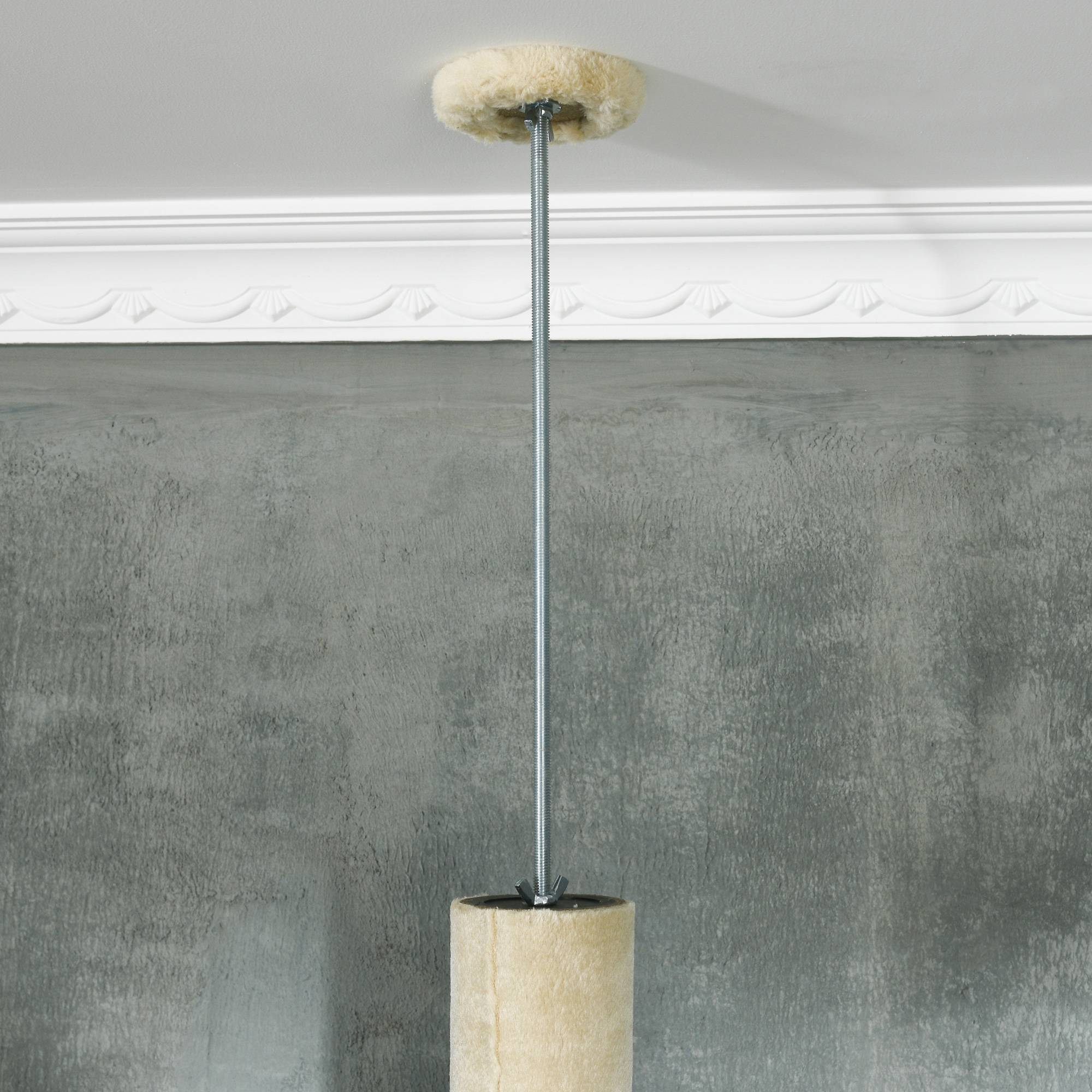 Pawhut - Arbre à chat style cosy naturel réglable H. 225-255 cm - niche, 2 rampes, plateforme, hamac - douce peluche courte beige - Image 7