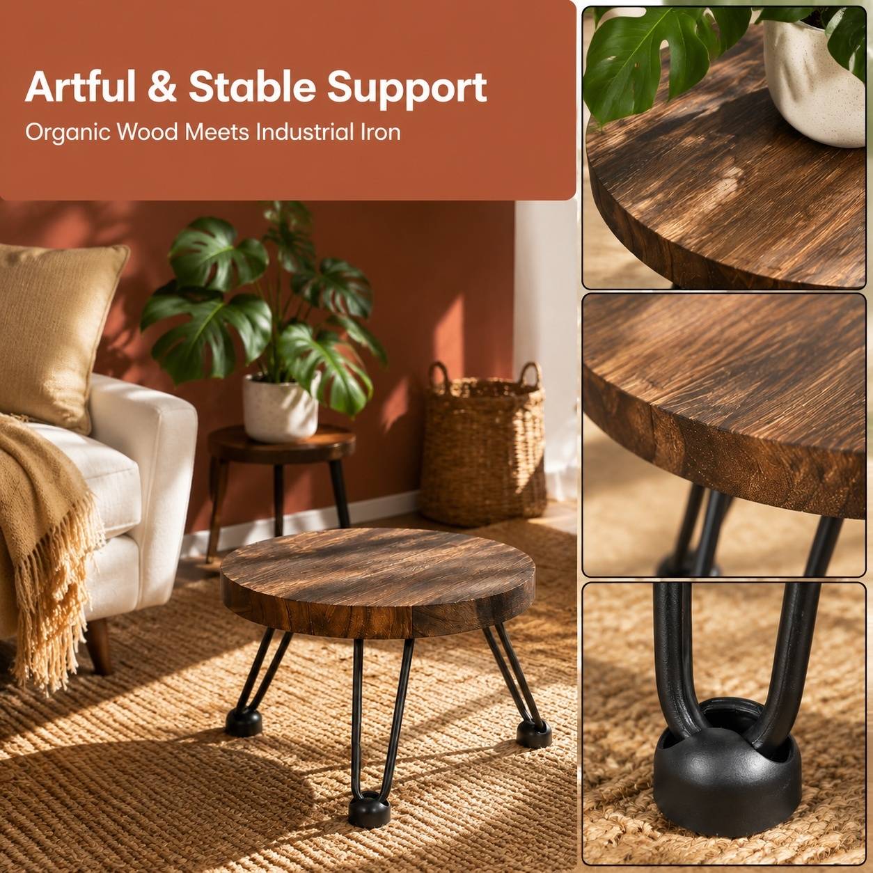 Support de Plante Bois et Métal Antidérapant Polyvalent Intérieur Extérieur - Image 3