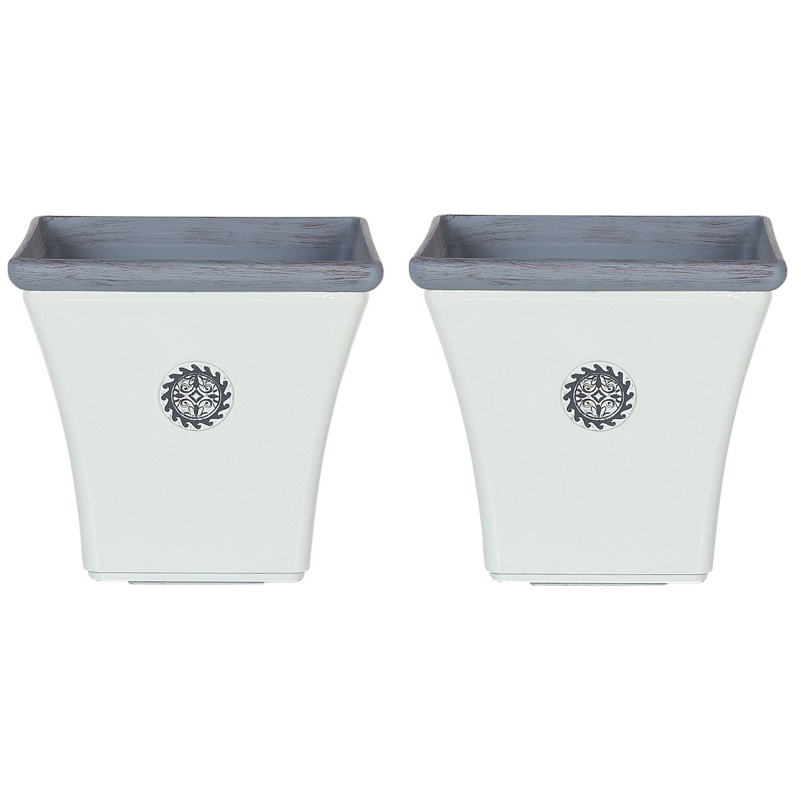 Beliani - Cache-Pots Blanc et Bleu en Fibre d'Argile et de Verre 37 x 37 x 35 cm Pot de Fleurs Elégant au Design Traditionnel Lot de 2 - Image 1