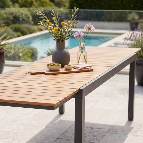 Oviala - Table extensible en aluminium et bois synthétique marron 10 places Nimes - Oviala - Image 4