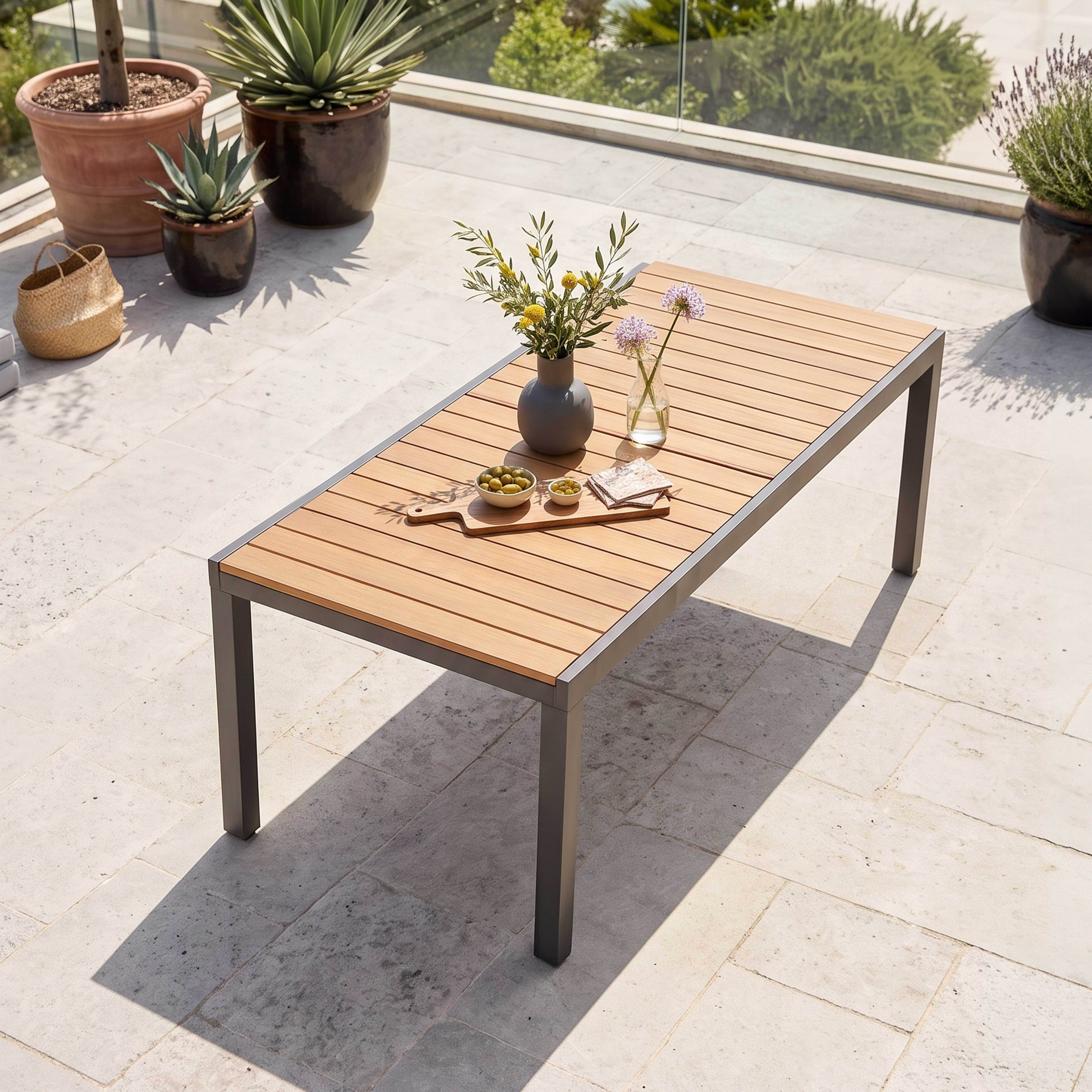 Oviala - Table extensible en aluminium et bois synthétique marron 10  places Nimes - Oviala - Image 3