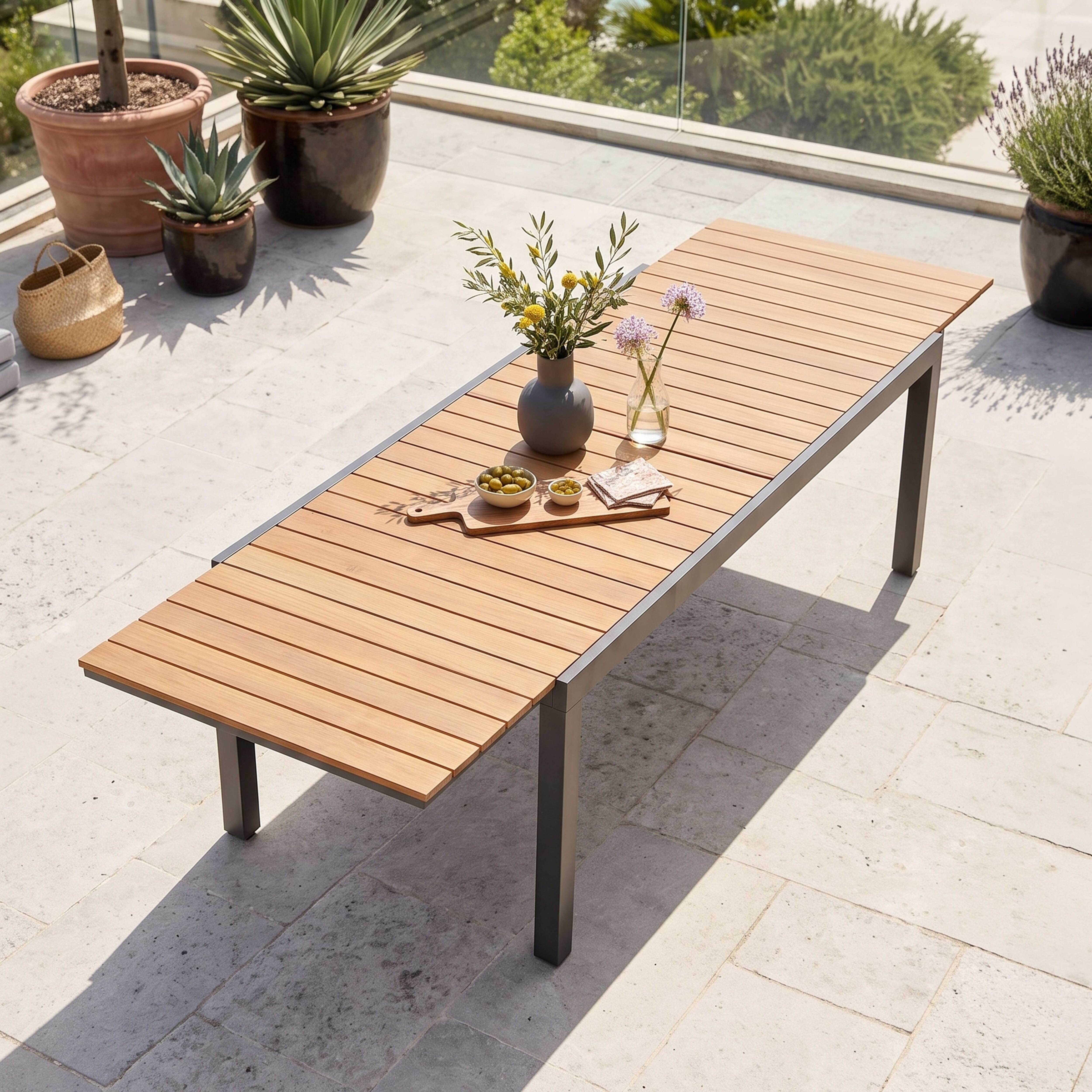Oviala - Table extensible en aluminium et bois synthétique marron 10 places Nimes - Oviala - Image 2