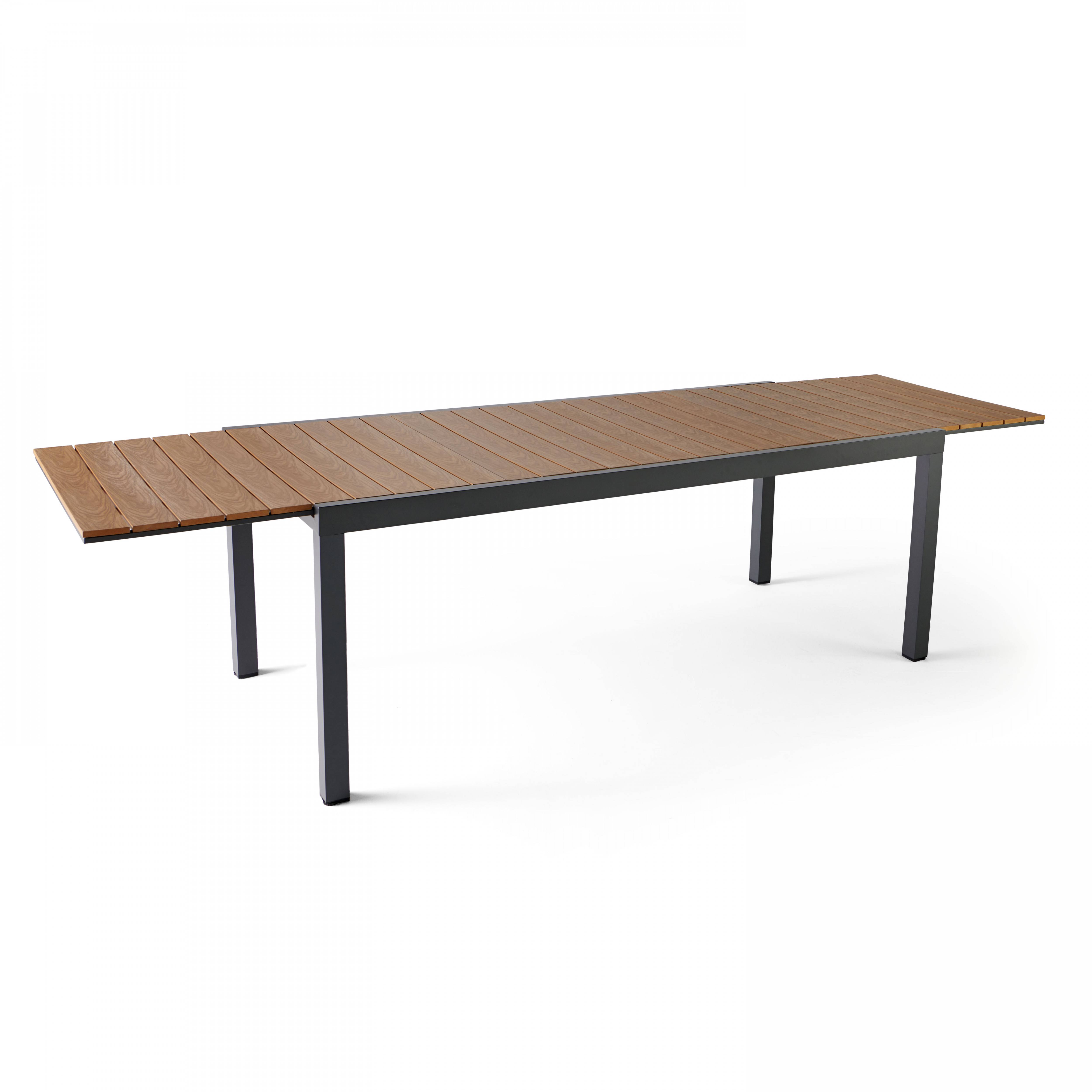 Oviala - Table extensible en aluminium et bois synthétique marron 10  places Nimes - Oviala - Image 1
