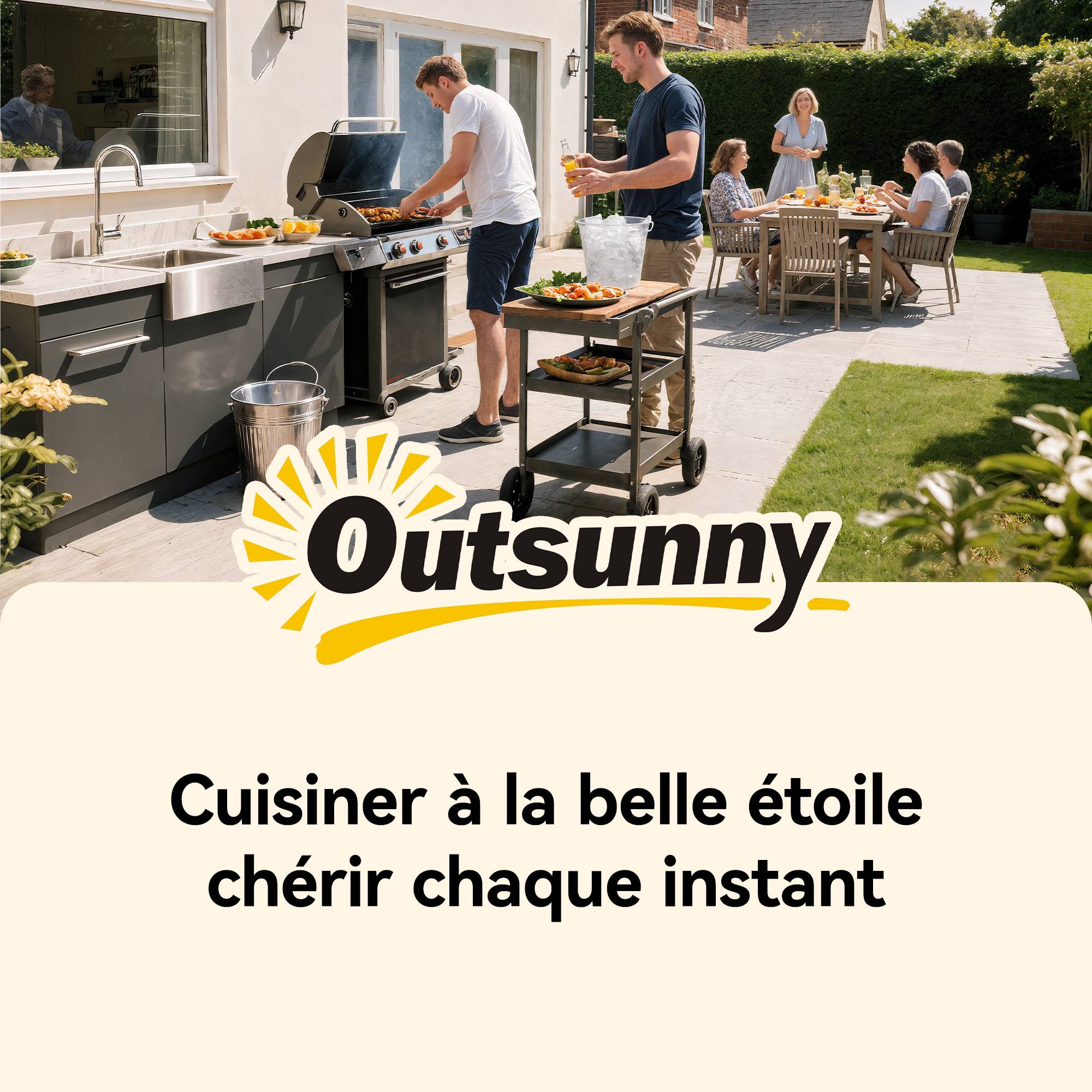 ComfortXL - Desserte barbecue bois de sapin inox 107 x 49,5 x 92,5 cm grise rangement mobile - ComfortXL Outdoor Living - Image 10
