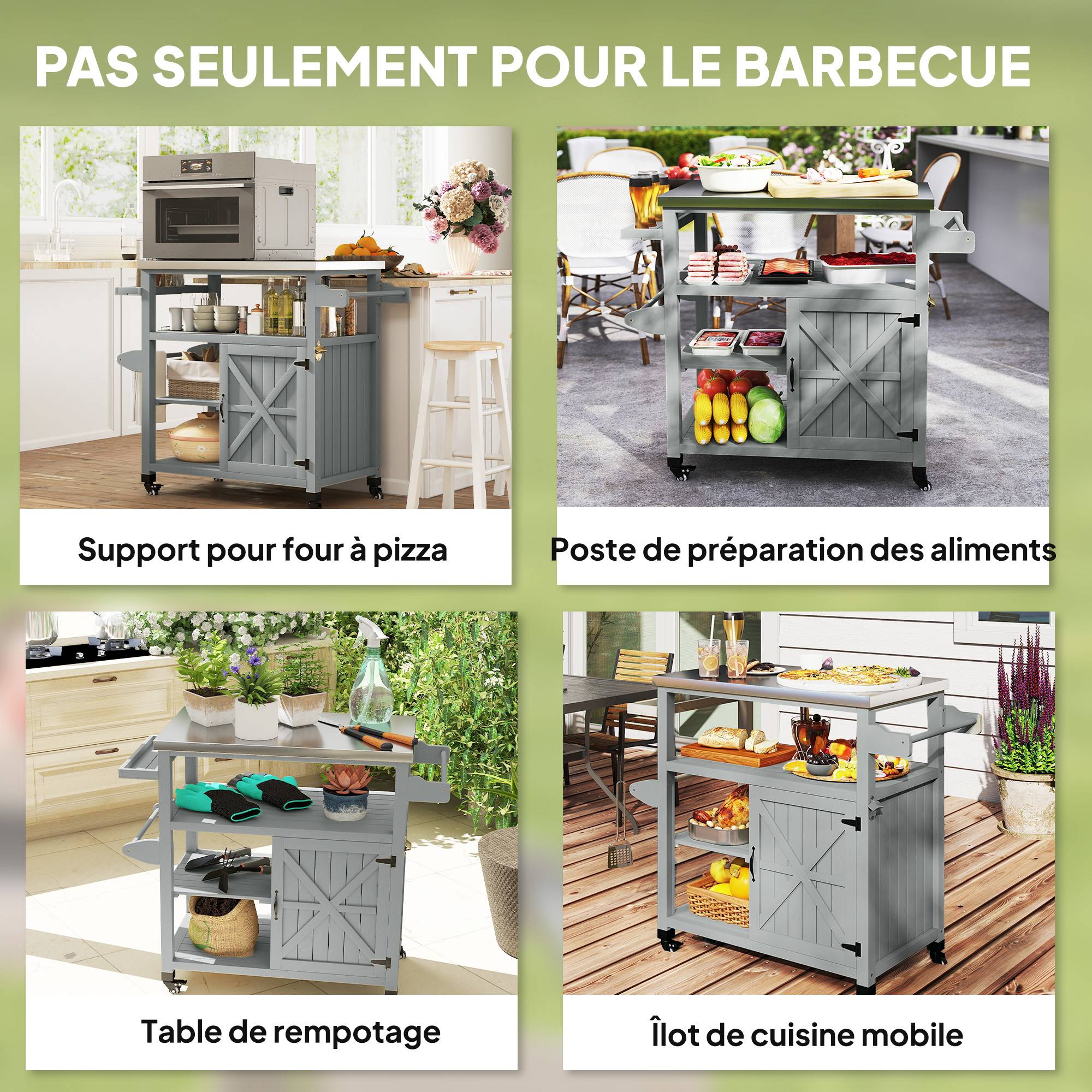 ComfortXL - Desserte barbecue bois de sapin inox 107 x 49,5 x 92,5 cm grise rangement mobile - ComfortXL Outdoor Living - Image 9