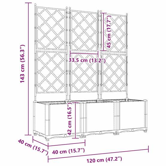 Cache-pot de jardin 3 pcs | Bac à fleurs Blanc 120 x 40 x 143 cm Acier - Image 9