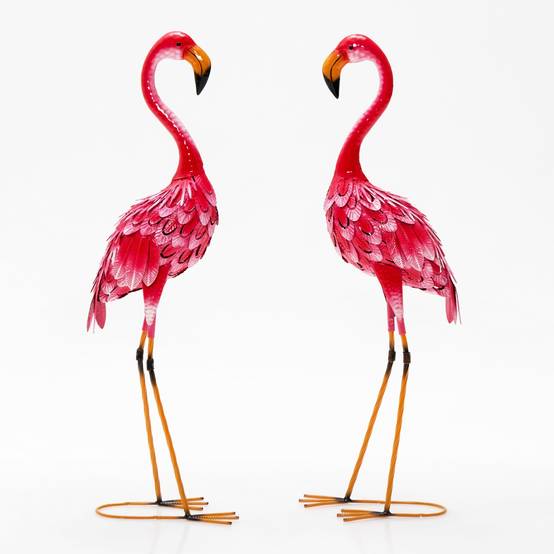 Lot de 2 Statue de Flamant Rose pour Jardin Cadre en Métal Imperméable Plumes de Couleur Dégradée Animaux Realiste - Image 6